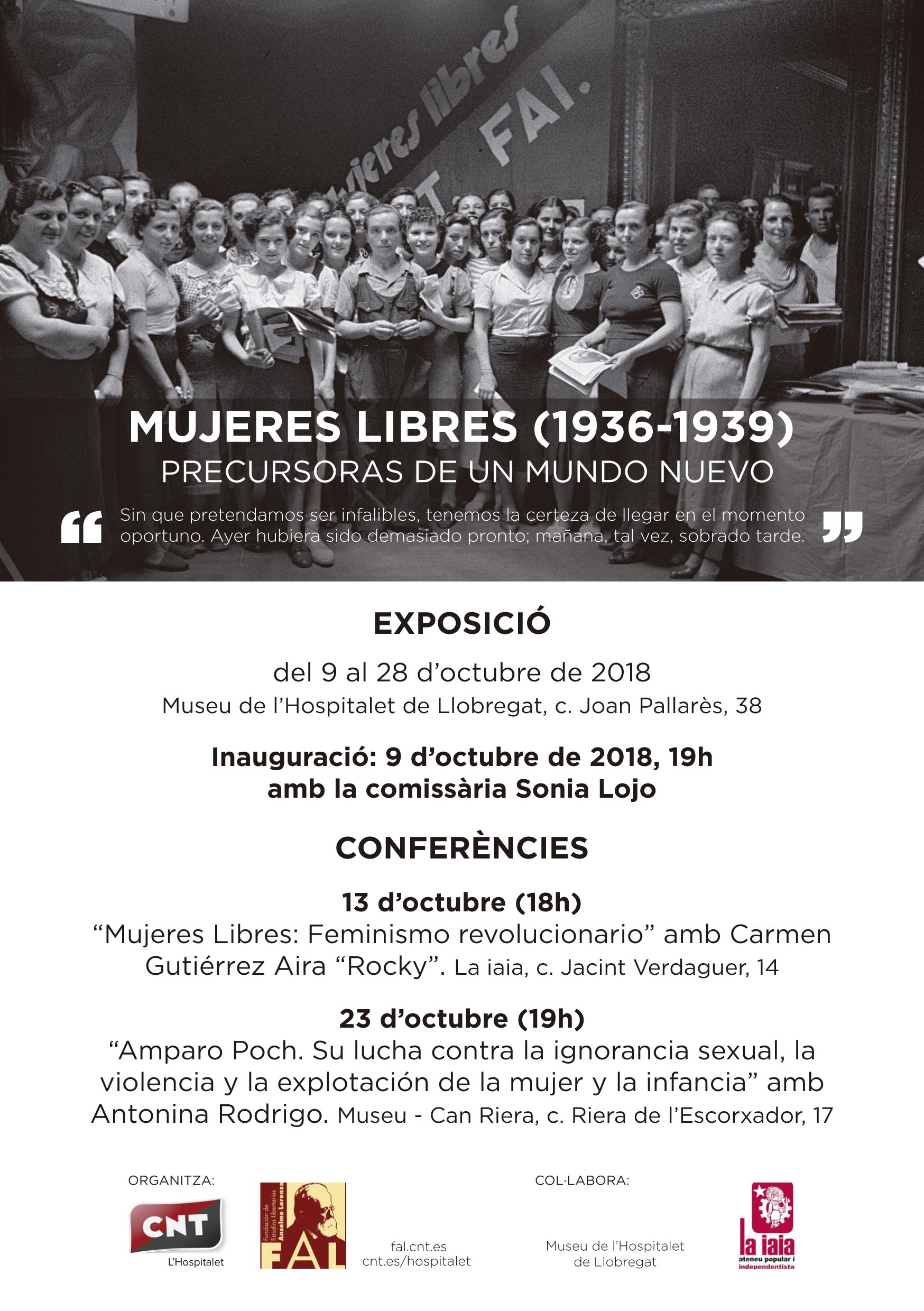 Exposició i Conferències a L’Hospitalet: «Mujeres Libres (1936-1939) Precursoras de un mundo nuevo»